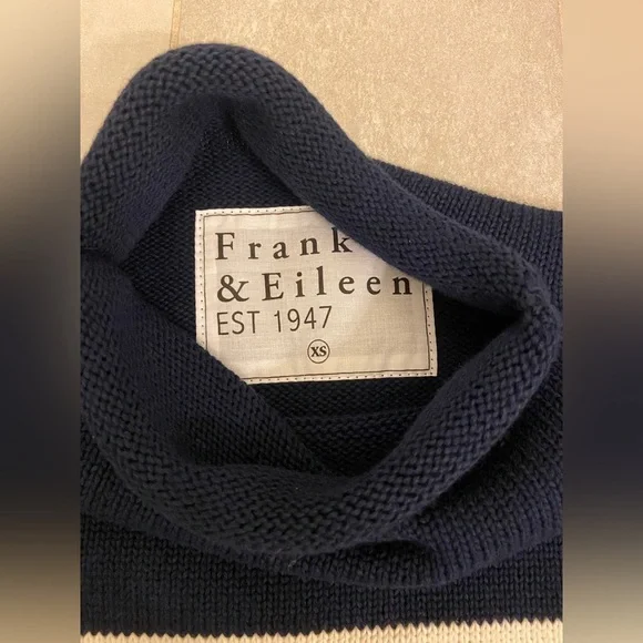 Frank & Eileen Monterey Rolled Funnel Neck Striped Italian Cotton Sweater XS - Picture 6 of 8